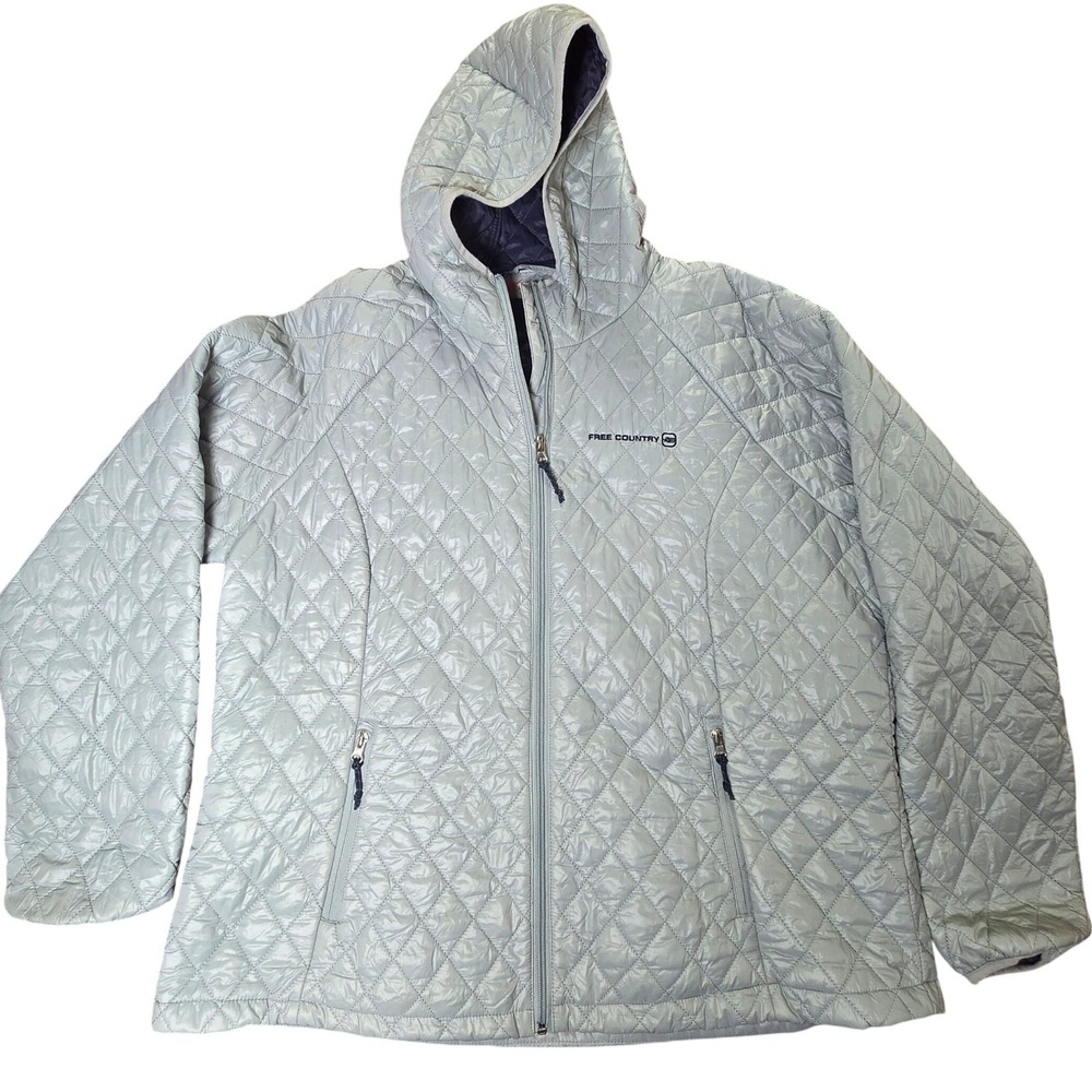 Free Country Women's Ladies XXL Gray/Silver Coat Jacket Quilted Zip Hood Pockets